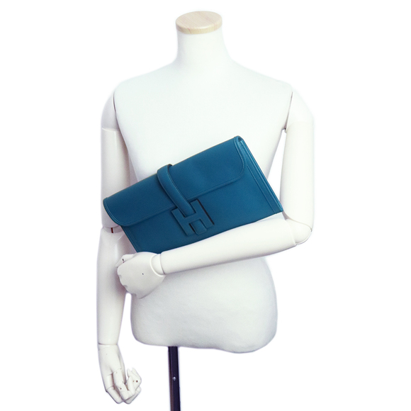 Hermes Jige Elan 29 Second Clutch Bag Vaux Epson Leather Blue - Picture 8 of 10